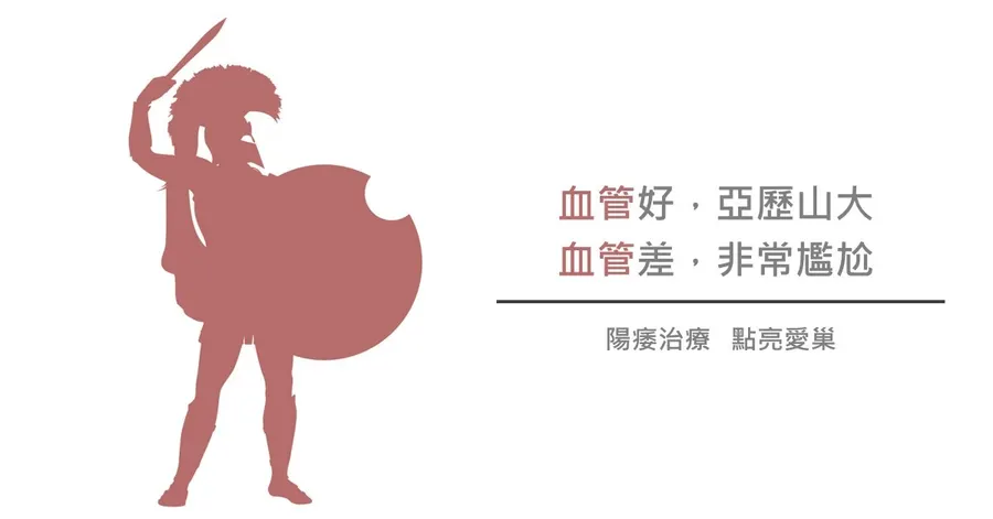盾牌與長矛的古代戰士剪影，配上標題「血管好，亞歷山大；血管差，非常尷尬」